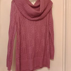Pretty Purple Cowl Neck Sweater With Sparkling Thread, Size Medium